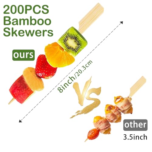 8 Inch Bamboo Skewers - 200 Pcs Natural Paddle Picks for Appetizers