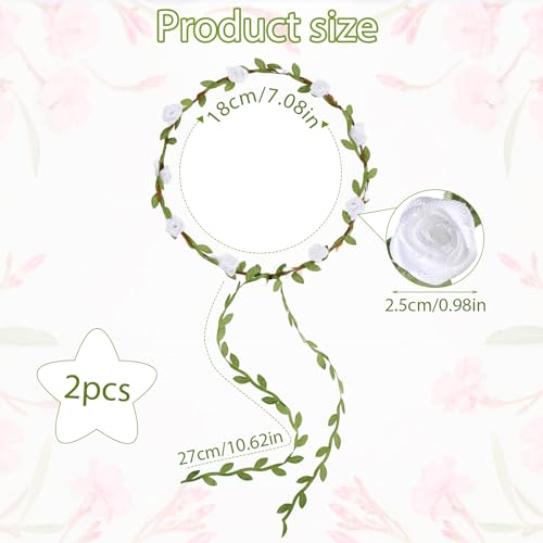 Andibro Rose Leaf Floral Headband 2pcs - Pink & White Bridal Crown