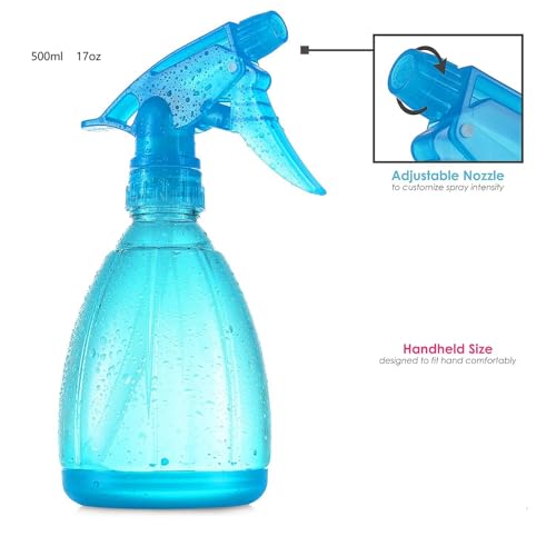 UrbAmerican 16.9 oz Adjustable Spray Bottle - BPA-Free PET Plastic Leak-Proof Blue Mister for Cleaning, Plants and Hair