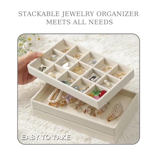 Beige Earring Organizer Tray - Stackable Jewelry Storage Set of 1