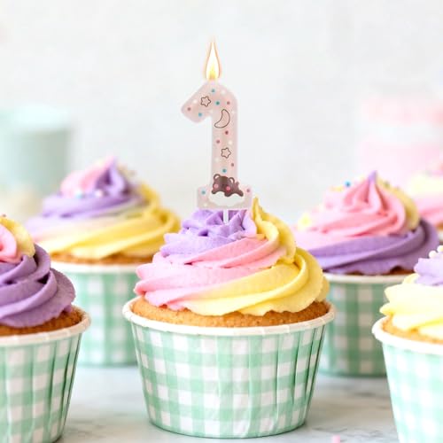 Cute Teddy Bear 1st Birthday Candle - Pink Cartoon Cake Topper
