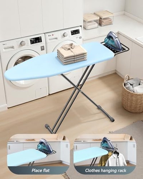 Ironing Board Full Size 10"x6" - Adjustable Height Foldable Iron Board with Iron Rest, Heat-Resistant Cover & Ultra Thick Padding - Heavy-Duty Sturdy Design, Space-Saving Ironing Table (Blue)