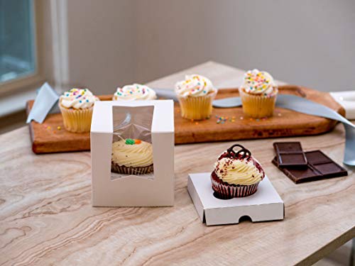 SCT White Window Bakery Boxes with Attached Flip Top, 4-Corner Beers Design, 8 x 8 x 2.5, White, Paper, 200/Carton