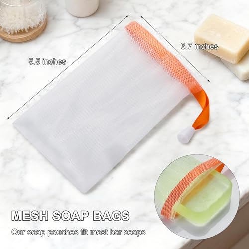 Fiwimtu 10PCS Exfoliating Soap Saver Bag - Mesh Soap Pouch with Drawstring