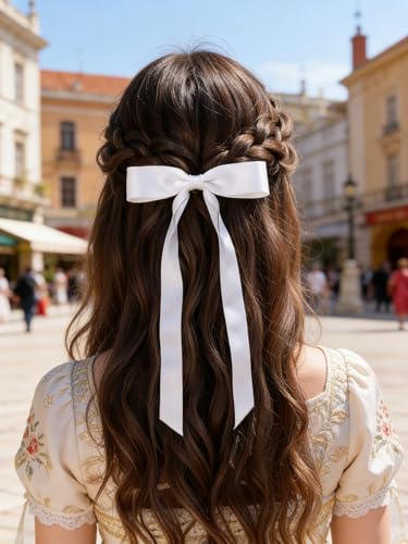 Cupeou Small Hair Bows with Long Tails - 12 PCS Ribbon Bow Clips