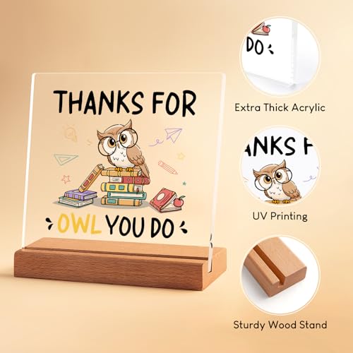 Teacher Appreciation Gift Owl Acrylic Desk Plaque - Meaningful Present