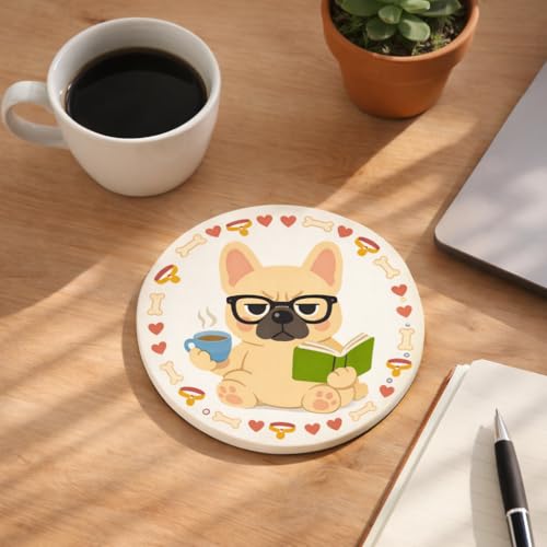 Funny French Bulldog Ceramic Coaster - 4x4 Inch Gift for Dog Lovers