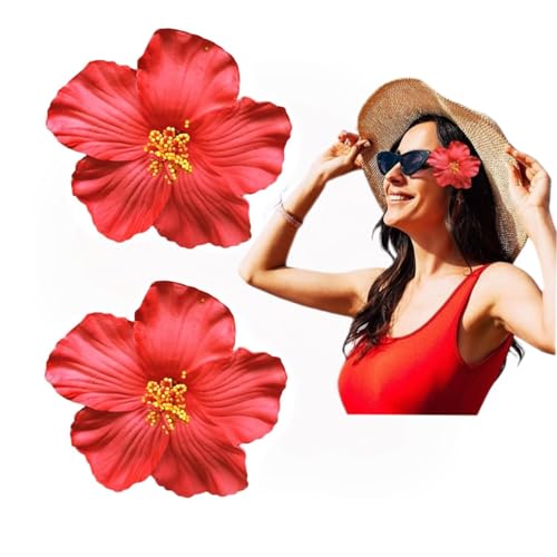 Red Hawaiian Flower Hair Clips 2-Pack 8cm Tropical Hair Accessories