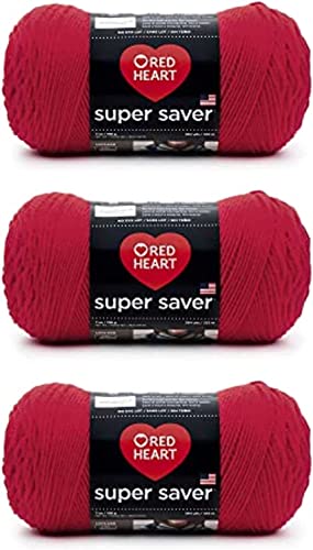 Red Heart Super Saver Yarn, Hot Red, 3-Pack for Knitting & Crocheting
