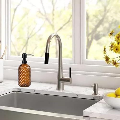 12oz Amber Glass Soap Dispenser with Rustproof Black Stainless Pump