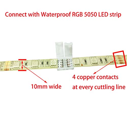 10-Pack 4-Pin SMD 5050 RGB LED Strip Connectors - Solderless Snap Extensions for 10mm Strips