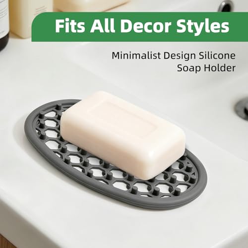 Langierspur Silicone Soap Holder 2-Pack, Self-Draining Soap Dish (Grey/Clear)