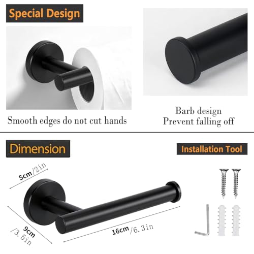 Matte Black Toilet Paper Holder Wall Mount - 1 PCS Stainless Steel
