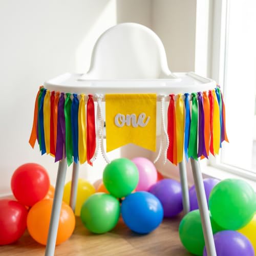 Rainbow 1st Birthday High Chair Banner - Pre-Assembled ONE Decoration