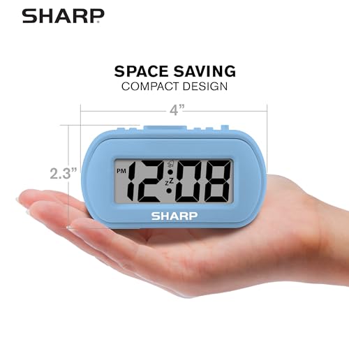 Sharp Battery Alarm Clock with Blue Backlight & Snooze Feature