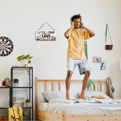 Little Man Cave Sign - Boys Construction Truck Wooden Wall Plaque Multi0456