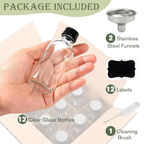 Showvigor 12 Pack Mini Glass Shot Bottles with Caps and Funnels