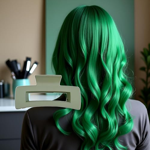 Tnyvm Large Green Hair Claw Clip for Thick Hair No-Slip Square Barrette