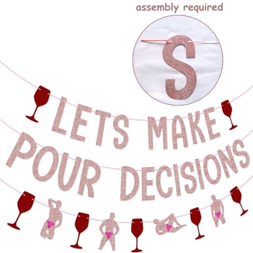 Let's Make Pour Decisions Wine Bachelorette Party Banner Glitter Decorations