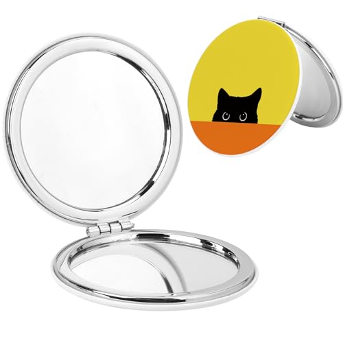 Black Cat Compact Mirror - Dual Sided 1x/2x Magnifying Pocket Mirror
