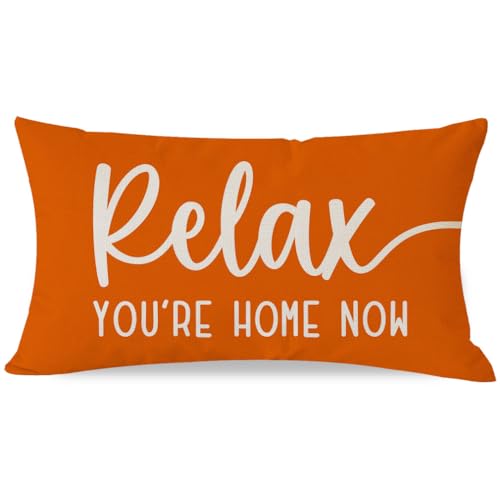 PANDICORN Faux Linen Decorative Throw Pillow Cover, 12x20 Inch, Orange
