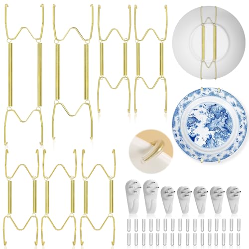 ROADPLUM 7-Pack Gold Plate Hangers for Wall Display, Invisible Spring Holders