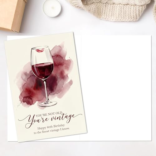 Funny Vintage Wine 80th Birthday Card for Women | 5x7 with Envelope