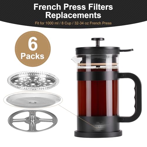 Premium Stainless Steel French Press Filter Replacement - 6 Packs