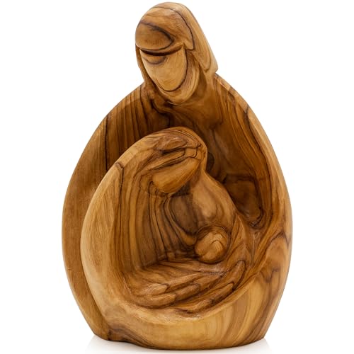 Holy Family Nativity Scene Hand-Carved Olive Wood Statue - 4.3" Christmas Decor - Catholic Religious Figurine