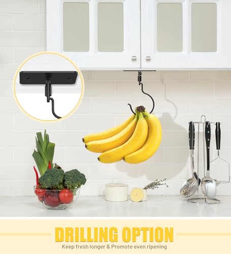 Metal Banana Hook Hanger Under Cabinet - 360° Rotatable, Compact Design