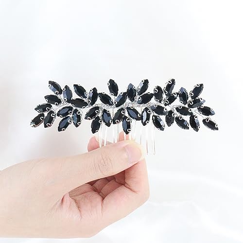 Brihasory Black Rhinestone Bridal Hair Comb Wedding Hair Accessory