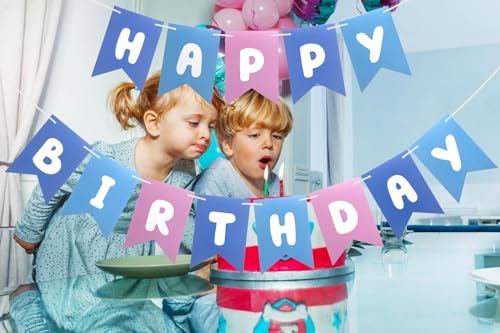 Blue Pink Happy Birthday Banner for Kids & Adults - Fun Party Decoration