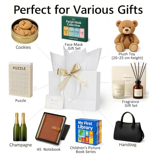 Papertide Large Gift Bag Set with Tissue Paper & Ribbon - 13x5x10 Inch
