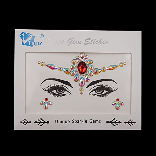 Topz Red Rhinestone Face Gems Self-Adhesive Crystal Jewels for Halloween Makeup & Festival Rave