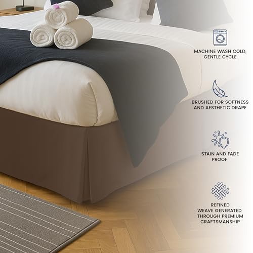 King Bed Skirt 16 Inch Drop - Pleated Microfiber, Brown