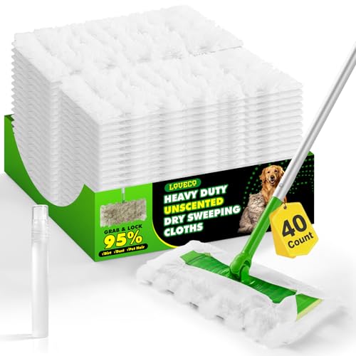 LOVECO Heavy Duty Dry Sweeping Cloths for Swiffer Sweeper, 40 Count Refill