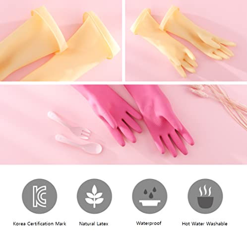 Myungjin Pink Kids Reusable Waterproof Rubber Latex Gloves - 2 Pairs for Cleaning & Painting