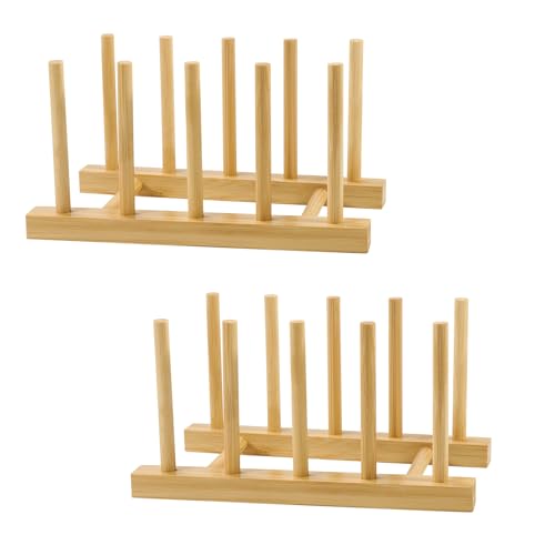 2-Pack Bamboo Kitchen Organizer Rack for Plates, Pots, Lids & Cutting Boards