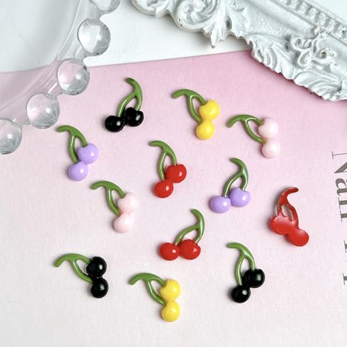 200Pcs 3D Cherry Nail Charms Resin Fruit Flatback Rhinestones for DIY Nail Art