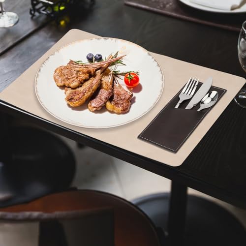 Leather Cutlery Sleeve Set - Grayish Brown, 2 Pcs Utensil Pouch for Dining