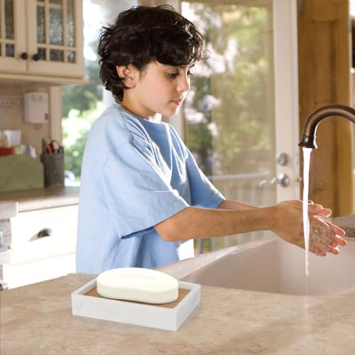 Luxspire Bamboo Soap Dish with Drainage - Durable Resin Holder
