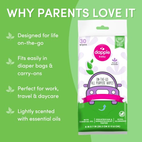Dapple Baby All Purpose Wipes 30 Count - Lavender Scent, Hypoallergenic & Plant-Powered