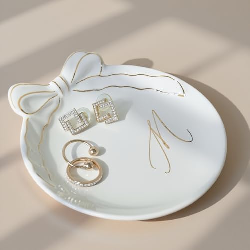 COLLECTIVE HOME Ceramic Jewelry Tray M with Bow & Artistic Letter Accents