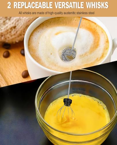 Rechargeable Handheld Milk Frother with 3 Speeds & 2 Heads