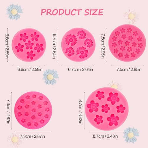 Pink Flower Silicone Candy Molds - 5 Piece Set for Cake Decoration