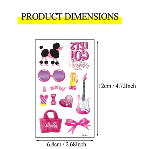 Glow in the Dark Pink Temporary Tattoos 90+ Pcs Party Favors