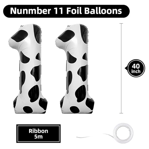 40 Inch Black and White Cow Number 11 Foil Balloons for Parties