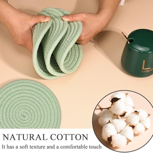 Dakartoon 8-Inch Cotton Trivets for Hot Dishes - Set of 4, Green