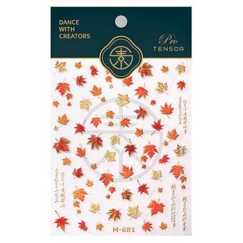 5D Embossed Maple Leaf Nail Stickers Gold Fall Nail Decals Art Supplies