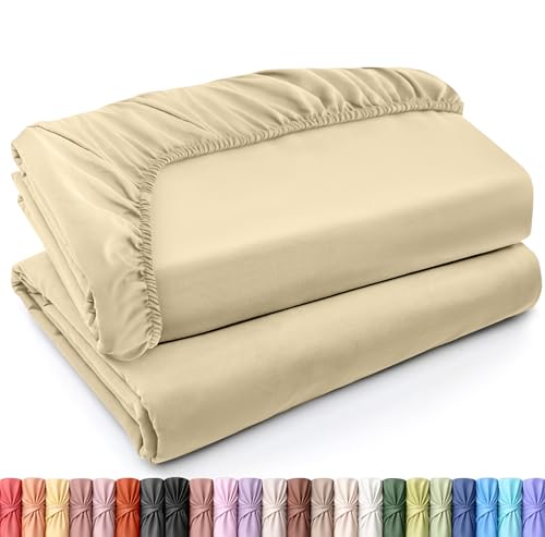 Twin Fitted Sheet 2 Pack, 15 Inch Deep Pocket, Beige